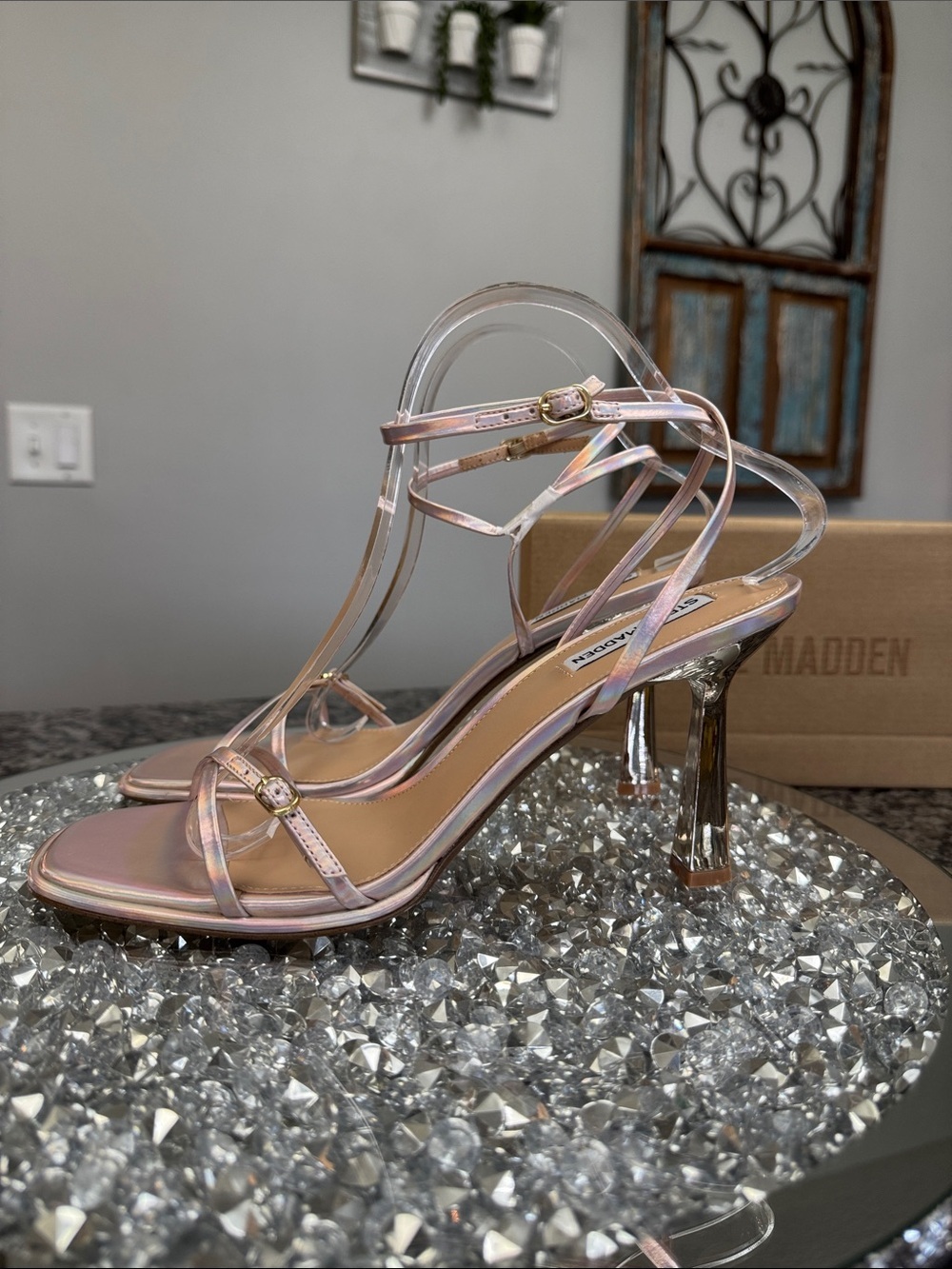 Steve Madden rose Iridescent Strap High Heel Sandals NEW 10